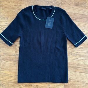 ATM Anthony Thomas Melillo Black Knit Top with White Trim